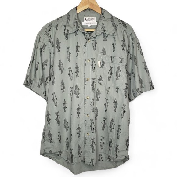 Columbia Fish Graphic Cotton Button Down Shirt M - Picture 1 of 5